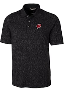 Cutter and Buck Wisconsin Badgers Mens Black Advantage Space Dye Short Sleeve Polo