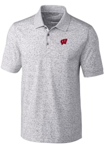 Cutter and Buck Wisconsin Badgers Mens Grey Advantage Space Dye Short Sleeve Polo