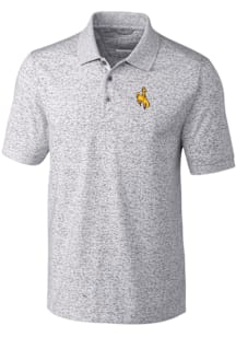 Cutter and Buck Wyoming Cowboys Mens Grey Advantage Space Dye Short Sleeve Polo