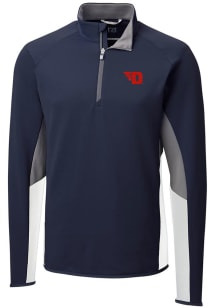 Cutter and Buck Dayton Flyers Mens Navy Blue Traverse Colorblock Long Sleeve 1/4 Zip Pullover