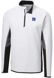 Cutter and Buck Duke Blue Devils Mens White Traverse Colorblock Long Sleeve 1/4 Zip Pullover