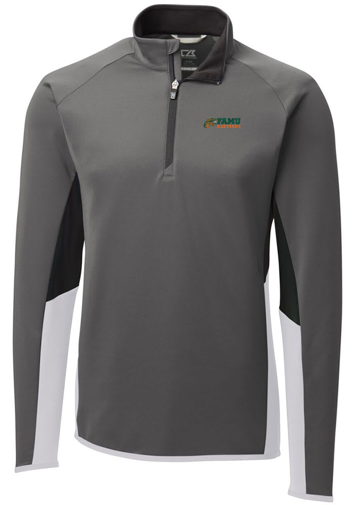 Cutter and Buck Florida A&M Rattlers Mens Grey Traverse Colorblock Long Sleeve 1/4 Zip Pullover