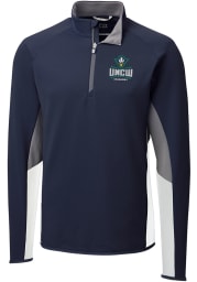 Cutter and Buck UNCW Seahawks Mens Navy Blue Traverse Colorblock Long Sleeve 1/4 Zip Pullover