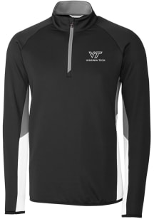 Cutter and Buck Virginia Tech Hokies Mens Black Traverse Colorblock Long Sleeve 1/4 Zip Pullover