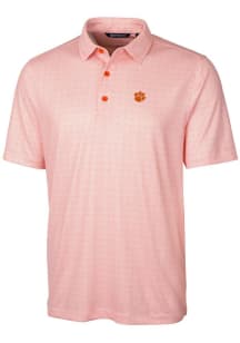 Cutter and Buck Clemson Tigers Mens Orange Pike Double Dot Short Sleeve Polo