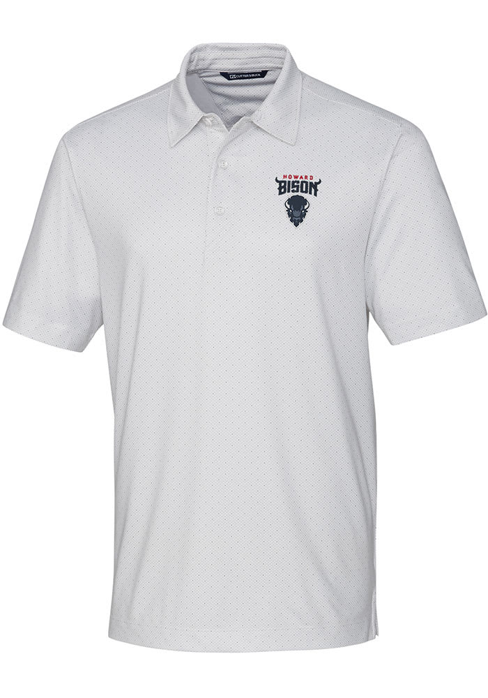 Cutter and Buck Howard Bison Mens White Pike Double Dot Short Sleeve Polo