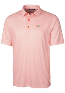 Cutter and Buck Miami Hurricanes Mens Orange Pike Double Dot Short Sleeve Polo