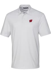 Cutter and Buck Wisconsin Badgers Mens White Pike Double Dot Short Sleeve Polo