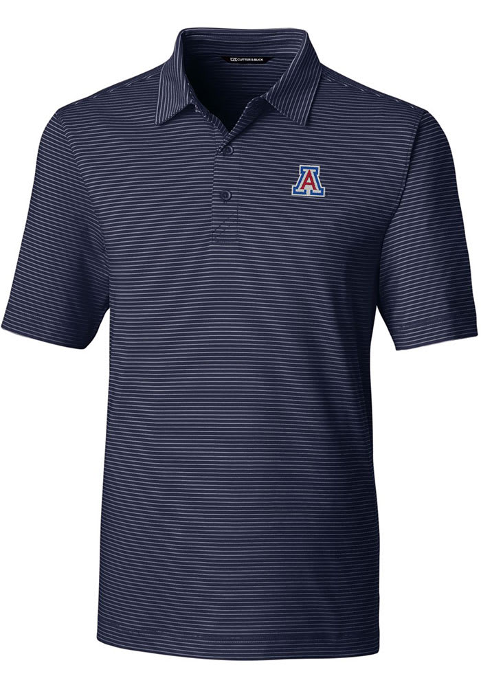 Cutter and Buck Arizona Wildcats Mens Navy Blue Forge Pencil Stripe Short Sleeve Polo