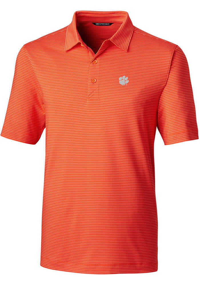 Cutter and Buck Clemson Tigers Mens Orange Forge Pencil Stripe Short Sleeve Polo