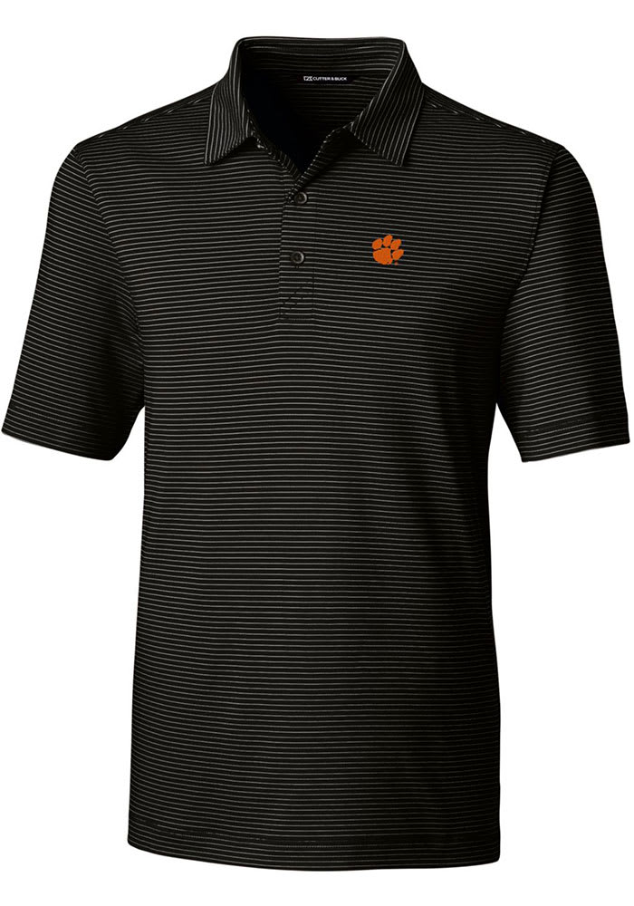 Cutter and Buck Clemson Tigers Mens Black Forge Pencil Stripe Short Sleeve Polo