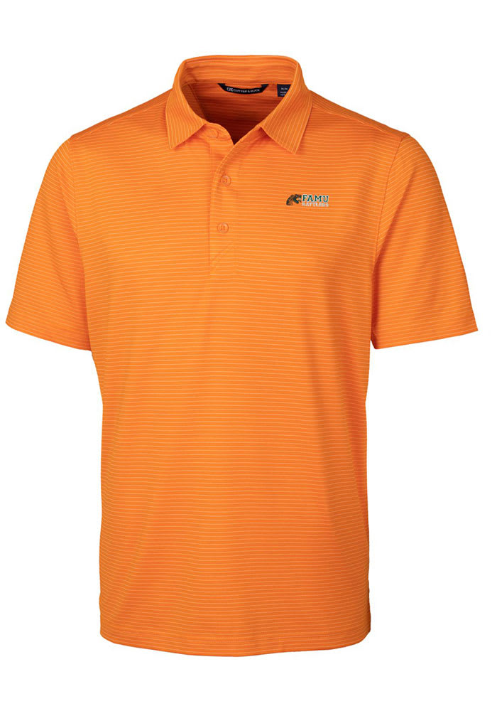 Cutter and Buck Florida A&M Rattlers Mens Orange Forge Pencil Stripe Short Sleeve Polo