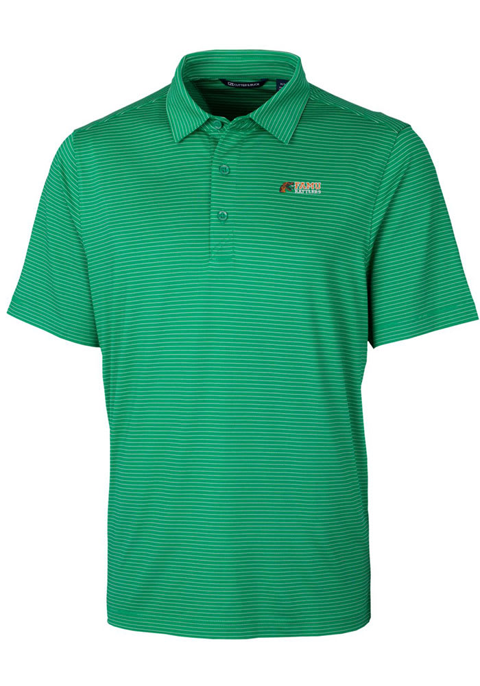 Cutter and Buck Florida A&M Rattlers Mens Green Forge Pencil Stripe Short Sleeve Polo