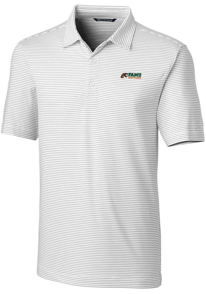 Cutter and Buck Florida A&M Rattlers Mens White Forge Pencil Stripe Short Sleeve Polo