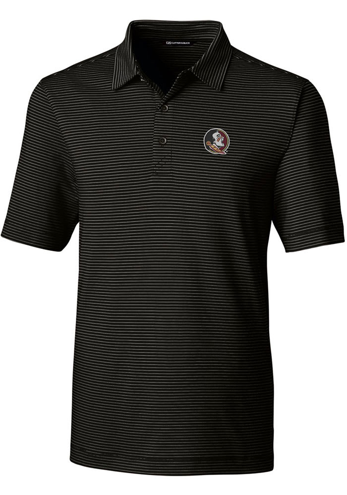 Cutter and Buck Florida State Seminoles Mens Black Forge Pencil Stripe Short Sleeve Polo