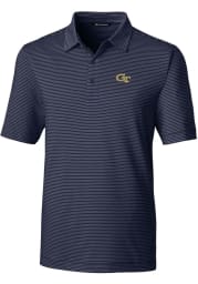 Cutter and Buck GA Tech Yellow Jackets Mens Navy Blue Forge Pencil Stripe Short Sleeve Polo