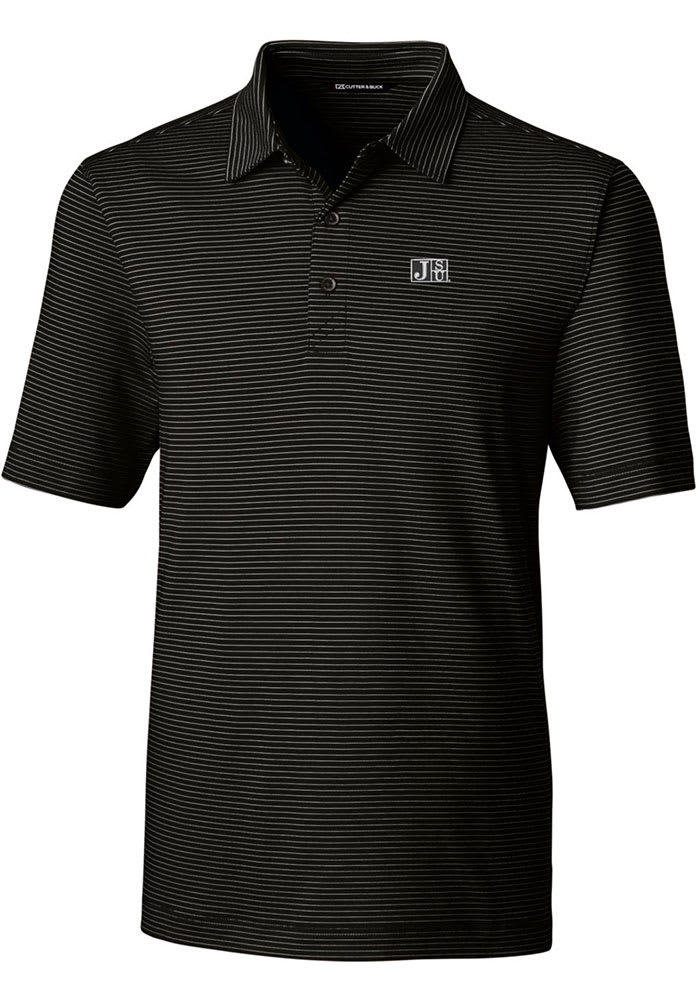 Cutter and Buck Jackson State Tigers Mens Black Forge Pencil Stripe Short Sleeve Polo