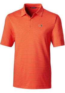 Cutter and Buck Miami Hurricanes Mens Orange Forge Pencil Stripe Short Sleeve Polo