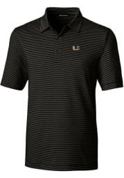 Cutter and Buck Miami Hurricanes Mens Black Forge Pencil Stripe Short Sleeve Polo