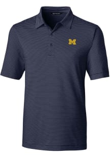 Cutter and Buck Michigan Wolverines Mens Navy Blue Forge Pencil Stripe Short Sleeve Polo