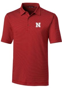 Cutter and Buck Nebraska Cornhuskers Mens Red Forge Pencil Stripe Short Sleeve Polo