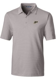 Cutter and Buck Purdue Boilermakers Mens Grey Forge Pencil Stripe Short Sleeve Polo