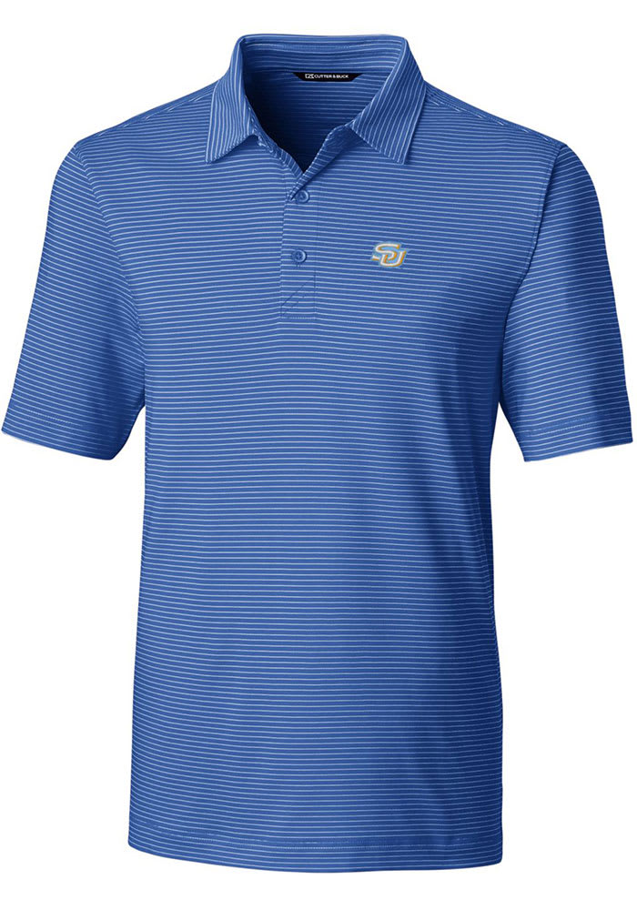 Cutter and Buck Southern University Jaguars Mens Blue Forge Pencil Stripe Short Sleeve Polo