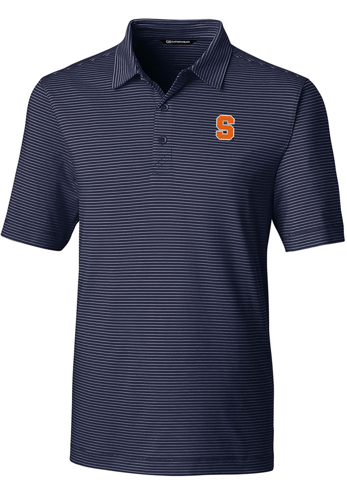 Cutter and Buck Syracuse Orange Mens Navy Blue Forge Pencil Stripe Short Sleeve Polo