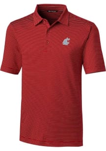 Cutter and Buck Washington State Cougars Mens Red Forge Pencil Stripe Short Sleeve Polo