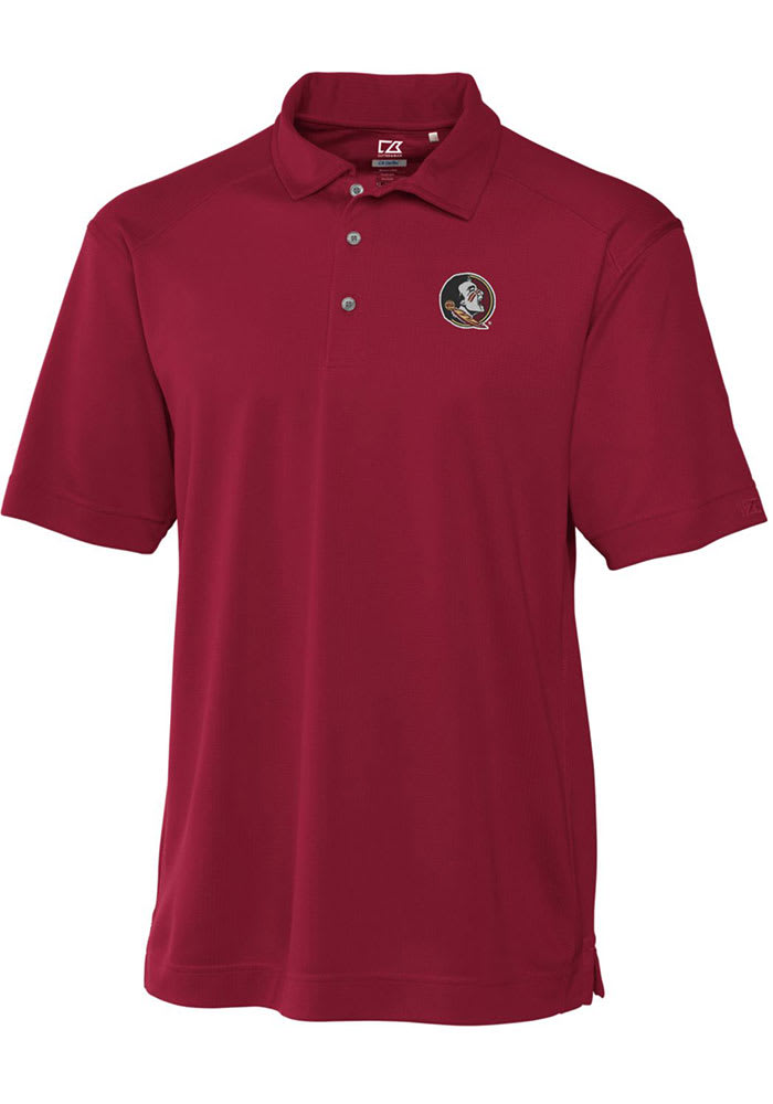 Cutter and Buck Florida State Seminoles Mens Red Drytec Genre Textured Short Sleeve Polo
