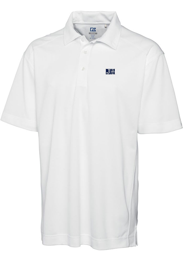 Cutter and Buck Jackson State Tigers Mens White Drytec Genre Textured Short Sleeve Polo