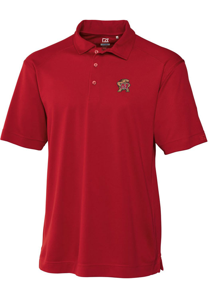 Cutter and Buck Maryland Terrapins Mens Red Drytec Genre Textured Short Sleeve Polo