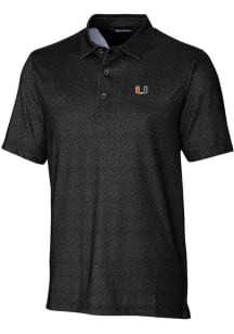 Cutter and Buck Miami Hurricanes Mens Black Pike Micro Floral Short Sleeve Polo