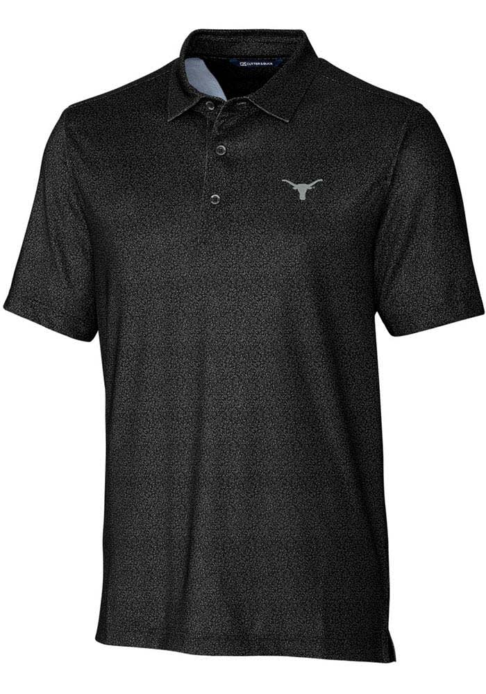 Cutter and Buck Texas Longhorns Mens Black Pike Micro Floral Short Sleeve Polo