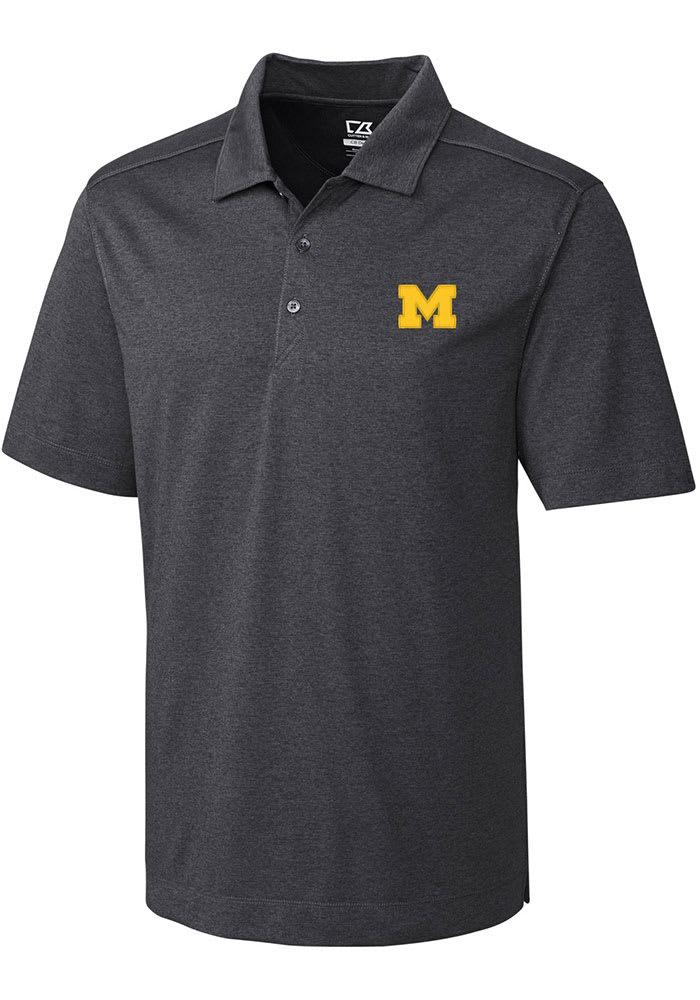 Cutter and Buck Michigan Wolverines Mens Charcoal Chelan Short Sleeve Polo