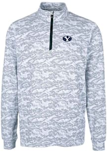 Cutter and Buck BYU Cougars Mens Charcoal Traverse Camo Print Stretch Long Sleeve Qtr Zip Pullover