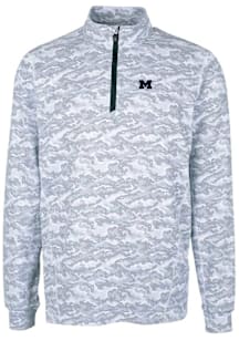 Mens Michigan Wolverines Charcoal Cutter and Buck Traverse Camo Print Stretch Qtr Zip Pullover