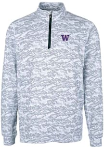 Cutter and Buck Washington Huskies Mens Charcoal Traverse Camo Print Stretch Long Sleeve Qtr Zip P..