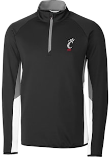 Cutter and Buck Cincinnati Bearcats Mens Black Traverse Colorblock Long Sleeve Qtr Zip Pullover