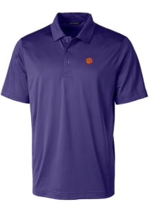 Cutter and Buck Clemson Tigers Mens Purple Prospect Textured Short Sleeve Polo