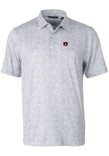 Cutter and Buck Auburn Tigers Mens Grey Pike Constellation Short Sleeve Polo