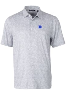Cutter and Buck Duke Blue Devils Mens Grey Pike Constellation Short Sleeve Polo