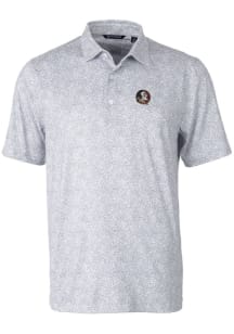 Cutter and Buck Florida State Seminoles Mens Grey Pike Constellation Short Sleeve Polo