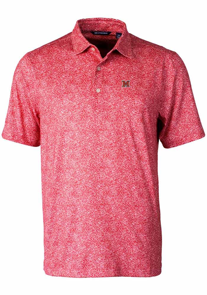 Cutter and Buck Miami RedHawks Mens Red Pike Constellation Short Sleeve Polo