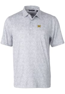 Cutter and Buck Michigan Wolverines Mens Grey Pike Constellation Short Sleeve Polo
