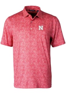 Mens Nebraska Cornhuskers Red Cutter and Buck Pike Constellation Short Sleeve Polo Shirt