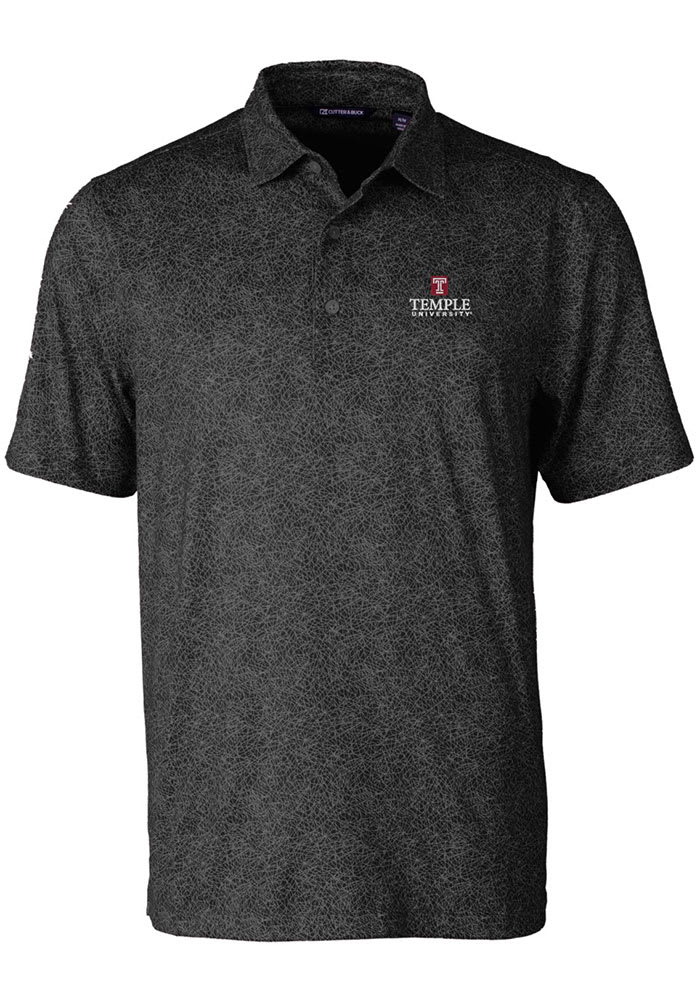 Cutter and Buck Temple Owls Mens Black Pike Constellation Short Sleeve Polo