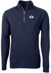 Cutter and Buck BYU Cougars Mens Navy Blue Adapt Eco Knit Long Sleeve 1/4 Zip Pullover