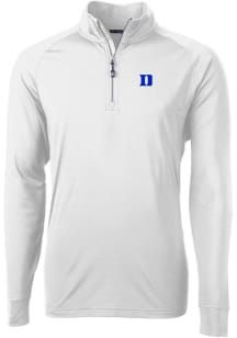 Cutter and Buck Duke Blue Devils Mens White Adapt Eco Knit Long Sleeve 1/4 Zip Pullover