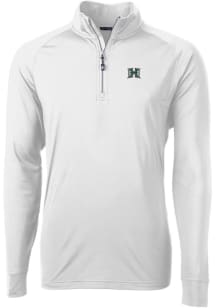 Cutter and Buck Hawaii Warriors Mens White Adapt Eco Knit Long Sleeve 1/4 Zip Pullover
